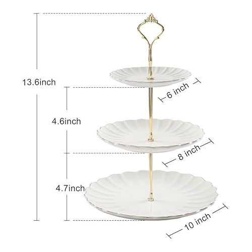  Sweejar 3 Tier Ceramic Cake Stand Wedding, Dessert Cupcake Stand for Tea Party Serving Platter (White)