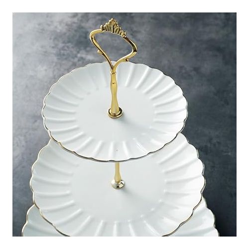  Sweejar 3 Tier Ceramic Cake Stand Wedding, Dessert Cupcake Stand for Tea Party Serving Platter (White)