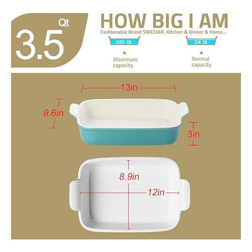  Sweejar Porcelain Baking Dish, Casserole Dish for Oven, 13 x 9.8 Inch Rectangular Bakeware, Lasagna Pan Deep with Handles for Cooking, Cake, Dinner, Kitchen, Banquet and Daily Use (Red)