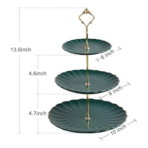  Sweejar 3 Tier Ceramic Cake Stand Wedding, Dessert Cupcake Stand for Tea Party Serving Platter (Jade)