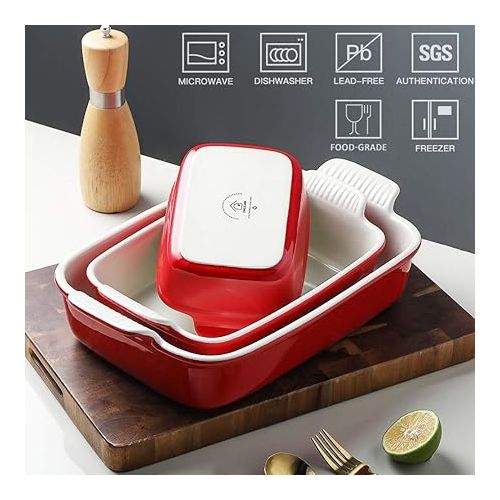  Sweejar Porcelain Bakeware Set for Cooking, Ceramic Rectangular Baking Dish Lasagna Pans for Casserole Dish, Cake Dinner, Kitchen, Banquet and Daily Use, 13 x 9.8 inch(Red)