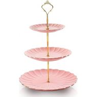 Sweejar 3 Tier Ceramic Cake Stand Wedding, Dessert Cupcake Stand for Tea Party Serving Platter (Pink)