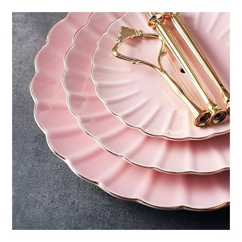  Sweejar 3 Tier Ceramic Cake Stand Wedding, Dessert Cupcake Stand for Tea Party Serving Platter (Pink)