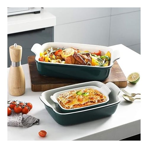  Sweejar Porcelain Bakeware Set for Cooking, Ceramic Rectangular Baking Dish Lasagna Pans for Casserole Dish, Cake Dinner, Kitchen, Banquet and Daily Use, 13 x 9.8 inch(Jade)