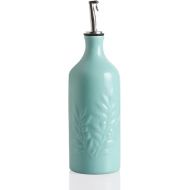 Sweejar Ceramic Olive Oil Dispenser Bottle, 20 Oz Relief Opaque Oil Cruet Protects Oil To Reduce Oxidation, Storage Oil, Vinegar, Soy Sauce, Coffee Syrup, Liquids, Pack of 1(Turquoise)