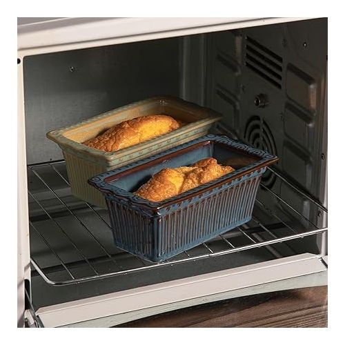  Sweejar Ceramic Baking Bread Loaf Pan, 9.3x5.3 Inch Rectangular Bread Baking Pan with Pattern, Bakeware for Home Kitchen (kiln-White)