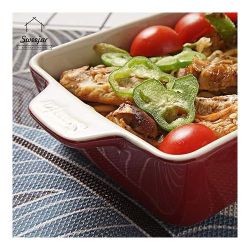  Sweejar Ceramic Bakeware Set, Rectangular Baking Dish Lasagna Pans for Cooking, Kitchen, Cake Dinner, Banquet and Daily Use, 11.8 x 7.8 x 2.75 Inches of Baking Pans (Red)