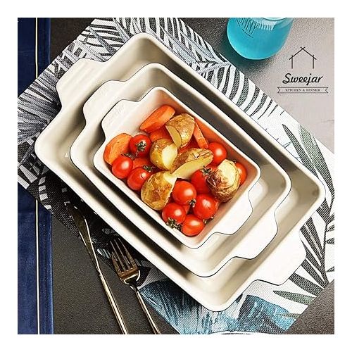  Sweejar Ceramic Bakeware Set, Rectangular Baking Dish Lasagna Pans for Cooking, Kitchen, Cake Dinner, Banquet and Daily Use, 11.8 x 7.8 x 2.75 Inches of Baking Pans (Red)