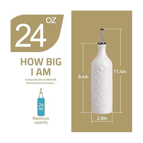  Sweejar Large Ceramic Olive Oil Dispenser Bottle, 24 Oz Relief Opaque Oil Cruet Protects Oil To Reduce Oxidation,Oil Dispenser for EVOO, Vinegar, Soy Sauce, Coffee Syrup, Liquids, Pack of 1 (Gray)