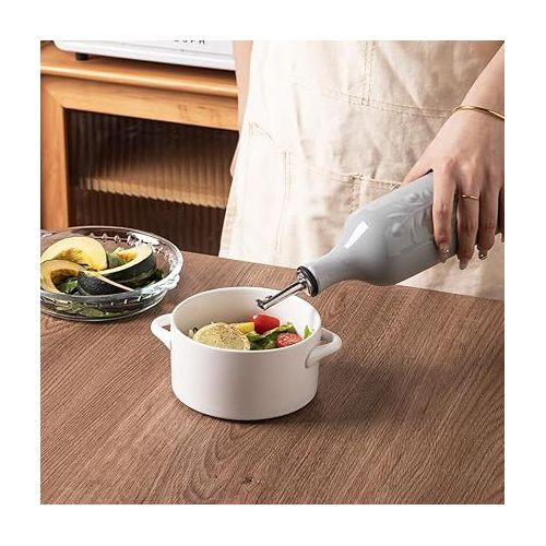  Sweejar Large Ceramic Olive Oil Dispenser Bottle, 24 Oz Relief Opaque Oil Cruet Protects Oil To Reduce Oxidation,Oil Dispenser for EVOO, Vinegar, Soy Sauce, Coffee Syrup, Liquids, Pack of 1 (Gray)