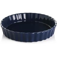 Sweejar Ceramic Pie Pan for Baking, 9.5 Inches Round Wavelet Fringe Pie Dish, Non-Stick Pie Plate for Pumpkin Pie, Apple Pie, Pie Pots (Navy)