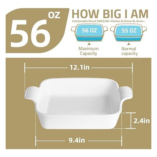  Sweejar Ceramic Baking Dish, 9 x 9 Cake Baking Pan for Brownie, Porcelain Square Bakeware with Double Handle for Casserole, Lasagna, Family Dinner (Red)
