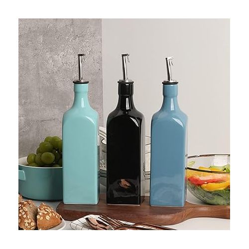  Sweejar Ceramic Olive Oil Dispenser Bottle, Opaque Oil Cruet Protects Oil To Reduce Oxidation, Suitable For Storage Of Oil, Vinegar, Soy Sauce And Other Liquids, 1 Piece, 19 Fl Oz (Turquoise)