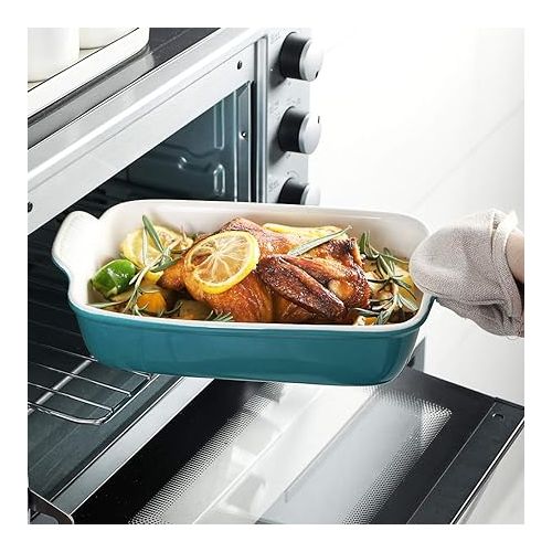  Sweejar Porcelain Bakeware Set for Cooking, Ceramic Rectangular Baking Dish Lasagna Pans for Casserole Dish, Cake Dinner, Kitchen, Banquet and Daily Use, 13 x 9.8 inch(Turquoise)