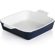 Sweejar Ceramic Baking Dish, 9 x 9 Cake Baking Pan for Brownie, Porcelain Square Bakeware with Double Handle for Casserole, Lasagna, Family Dinner (Navy)