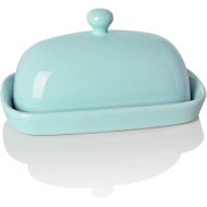 Sweejar Ceramics Butter Dish with Lid, Butter Keeper Container, East/West Coast Butter, 7 inches (Turquoise)