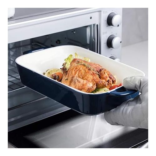  Sweejar Ceramic Bakeware Set, Rectangular Baking Dish for Cooking, Kitchen, Cake Dinner, Banquet and Daily Use, 12.8 x 8.9 Inches porcelain Baking Pans (Navy)