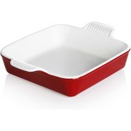 Sweejar Ceramic Baking Dish, 8 x 8 Cake Baking Pan for Brownie, Porcelain Square Bakeware with Double Handle for Casserole, Lasagna, Family Dinner (Red)