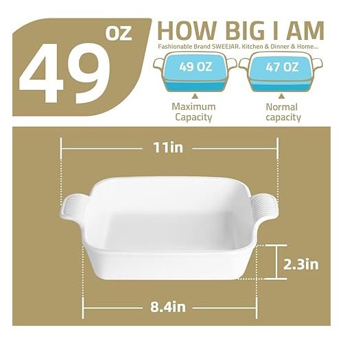  Sweejar Ceramic Baking Dish, 8 x 8 Cake Baking Pan for Brownie, Porcelain Square Bakeware with Double Handle for Casserole, Lasagna, Family Dinner (Red)