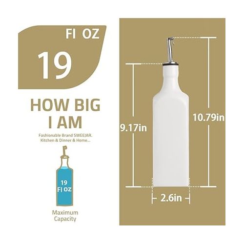  Sweejar Ceramic Olive Oil Dispenser Bottle, Opaque Oil Cruet Protects Oil To Reduce Oxidation, Suitable For Storage Of Oil, Vinegar, Soy Sauce And Other Liquids, 1 Piece, 19 Fl Oz (White)