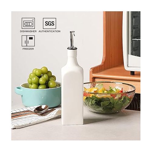  Sweejar Ceramic Olive Oil Dispenser Bottle, Opaque Oil Cruet Protects Oil To Reduce Oxidation, Suitable For Storage Of Oil, Vinegar, Soy Sauce And Other Liquids, 1 Piece, 19 Fl Oz (White)