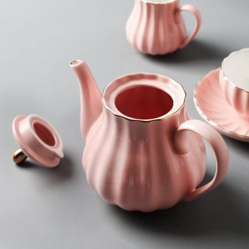  [아마존베스트]Porcelain Tea Sets British Royal Series, 8 OZ Cups& Saucer Service for 6, with Teapot Sugar Bowl Cream Pitcher Teaspoons and tea strainer for Tea/Coffee, Pukka Home (Pink)