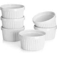 Sweese 8 oz Ramekins Set of 6, Creme Brulee Ramekins Oven Safe, Porcelain Ramiken Set, Souffle, Custard Cups for Baking and Ice Cream Bowl, White