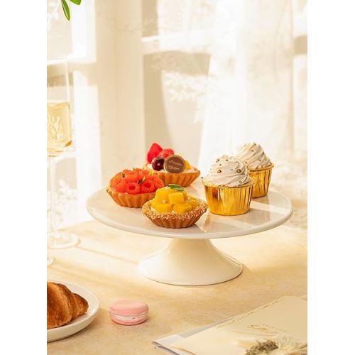  Sweese 10-Inch Porcelain Cake Stand, Round Dessert Stand, Cupcake Stand for Birthday Parties, Weddings, Baby Shower and Other Events, White