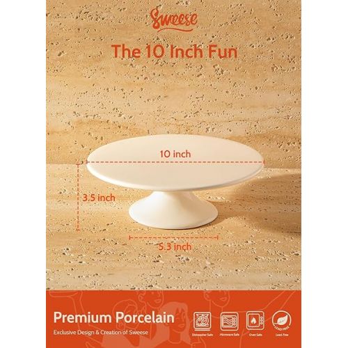  Sweese 10-Inch Porcelain Cake Stand, Round Dessert Stand, Cupcake Stand for Birthday Parties, Weddings, Baby Shower and Other Events, White