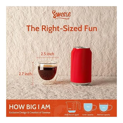  Sweese Espresso Cups Set of 4, Double Walled Glass Coffee Cups 4 Ounce, Insulated Espresso Shot Glass Cups for Espresso Accessories, Clear Glass Espresso Cups Suit for Espresso Machine