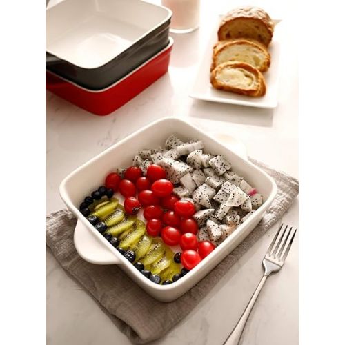  Sweese 8x8 inch Square Porcelain Baking Dish with Double Handles - Non-Stick Oven Casserole Pan for Brownie, Lasagna, Roasting - Great for Serving or Cooking