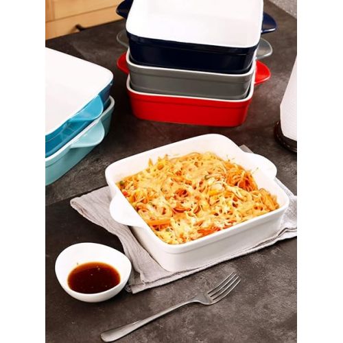  Sweese 8x8 inch Square Porcelain Baking Dish with Double Handles - Non-Stick Oven Casserole Pan for Brownie, Lasagna, Roasting - Great for Serving or Cooking