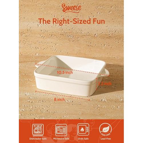  Sweese 8x8 inch Square Porcelain Baking Dish with Double Handles - Non-Stick Oven Casserole Pan for Brownie, Lasagna, Roasting - Great for Serving or Cooking