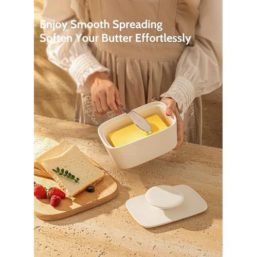  Sweese Large Butter Dish with Lid, Porcelain Butter Keeper Container - Perfect for East Coast, West Coast Butter and Kerrygold Butter, Butter Crock with Lid, Gift - White