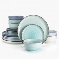Sweese 18-Piece Porcelain Round Dinnerware Set Service for 6, Cool Assorted Colors
