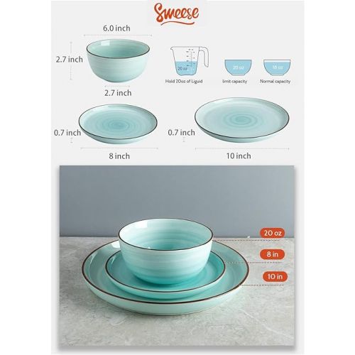  Sweese 18-Piece Porcelain Round Dinnerware Set Service for 6, Cool Assorted Colors