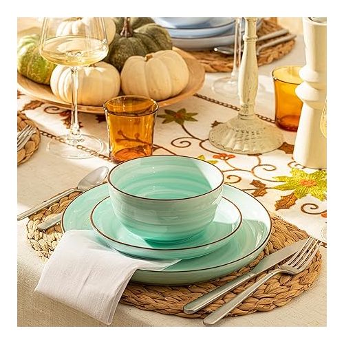  Sweese 18-Piece Porcelain Round Dinnerware Set Service for 6, Cool Assorted Colors