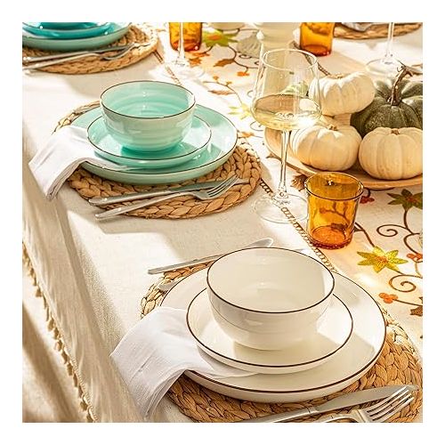  Sweese 18-Piece Porcelain Round Dinnerware Set Service for 6, Cool Assorted Colors