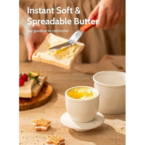  Sweese Butter Dish - Butter Crock for Counter with Water Line for Spreadable Butter - French Butter Keeper with Lid - No More Hard Butter - White