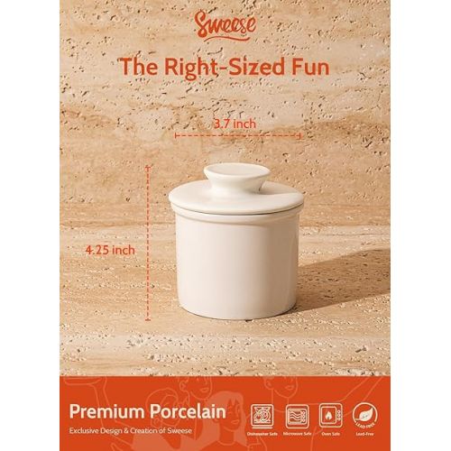  Sweese Butter Dish - Butter Crock for Counter with Water Line for Spreadable Butter - French Butter Keeper with Lid - No More Hard Butter - White