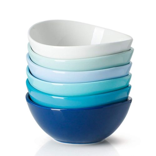  Sweese 102.003 Porcelain Bowls - 18 Ounce for Cereal, Salad - Set of 6, Cool Assorted Colors