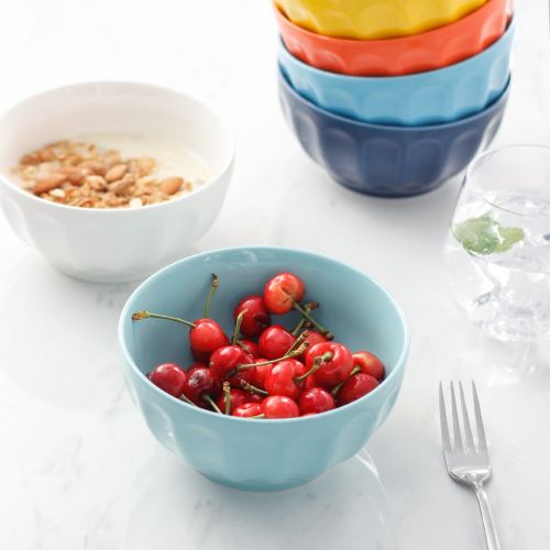  Sweese 1109 Porcelain Fluted Bowl Set - 26 OZ Deep and Microwavable for Cereal, Soup - Set of 6, Hot Assorted Colors
