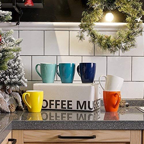  Sweese 6202 Porcelain Mugs - 16 Ounce for Coffee, Tea, Cocoa, Set of 6, Hot Assorted Colors