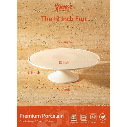  Sweese 12-Inch Porcelain Cake Stand, Round Dessert Stand, White Cupcake Stand for Parties
