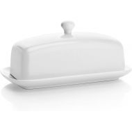 Sweese Butter Dish with Lid, Porcelain Butter Keeper, 7.8 Inch Butter Holder with Handle Cover, Butter Container Perfect for East West Coast Butter, White