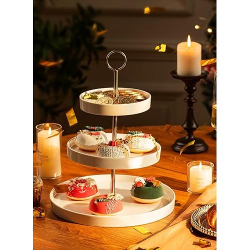  Sweese 3-Tier Porcelain Cupcake Stand, Tiered Dessert Stand, Cake Stand - White Porcelain Round Plates for Tea Party Wedding Baby Shower Buffet Server