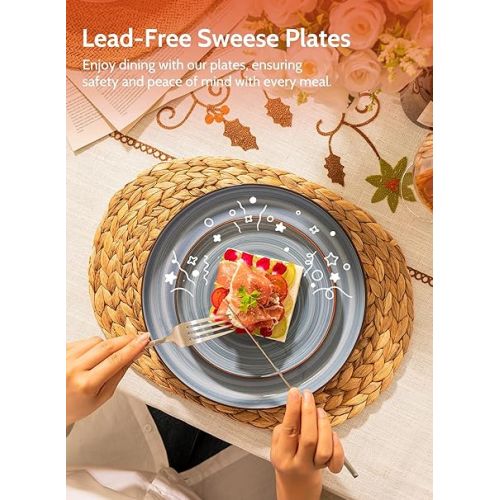  Sweese Dessert Plates, 7.4 Inch Porcelain Round Salad Plates, Appetizer Plates for Kitchen, Small Plates Set of 6, Dishwasher, Oven, and Microwave Safe, Cool Assorted Colors