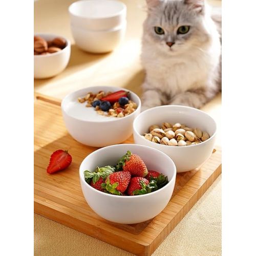  Sweese Ice Cream Bowls - 10 Oz Cereal Bowls Set of 6, Portion Control Bowls for Dessert Rice Soup Pasta Salad Oatmeal, Dishwasher & Microwave Safe, White