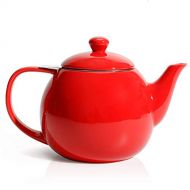 Sweese 221.104 Teekanne mit Nicht-tropfendem Ausguss und Edelstahlsieb, Porzellankanne, Rot, 750 ml