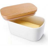 [아마존 핫딜] [아마존핫딜]Sweese 303.101 Large Butter Dish - Airtight Butter Keeper Holds Up to 2 Sticks of Butter - Porcelain Container with Beech Wooden Lid, White